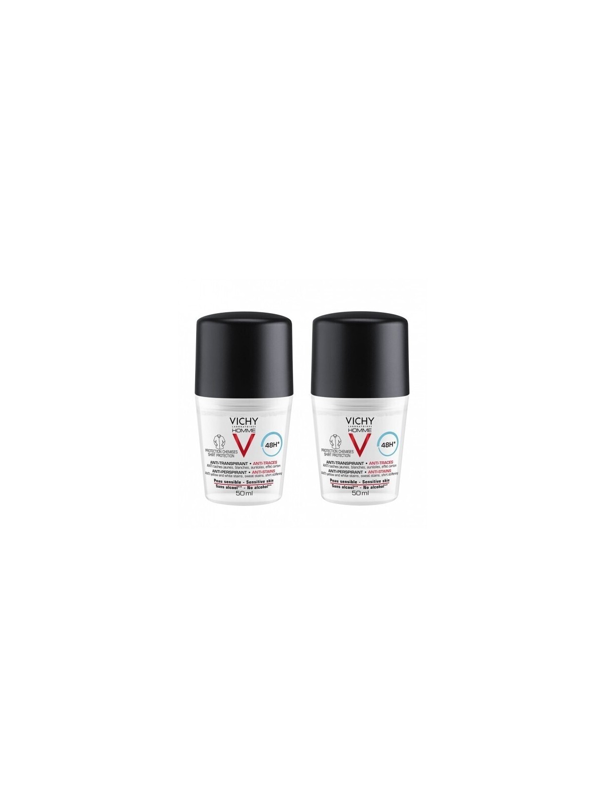 Vichy Un set di palline antitraspiranti per uomo con effetto 48 ore Homme 48h Antitraspirante 2 x 50ml uomo