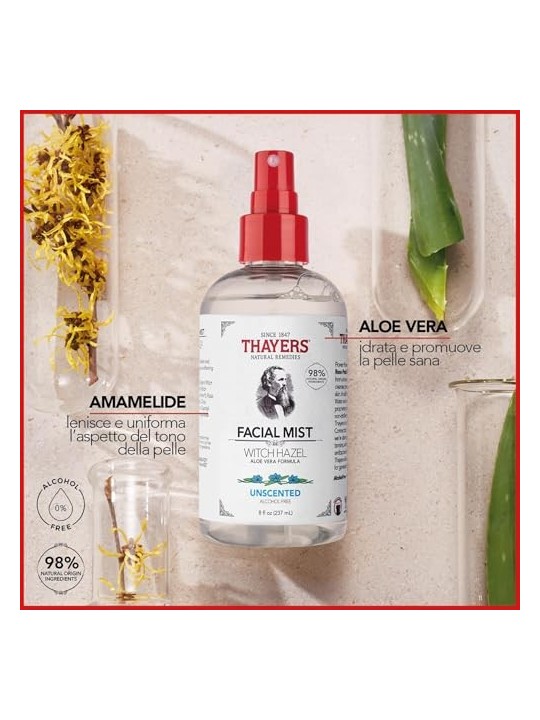 Thayers Witch Hazel con Aloe Vera Spray viso senza profumo pelle sensibile 237ml
