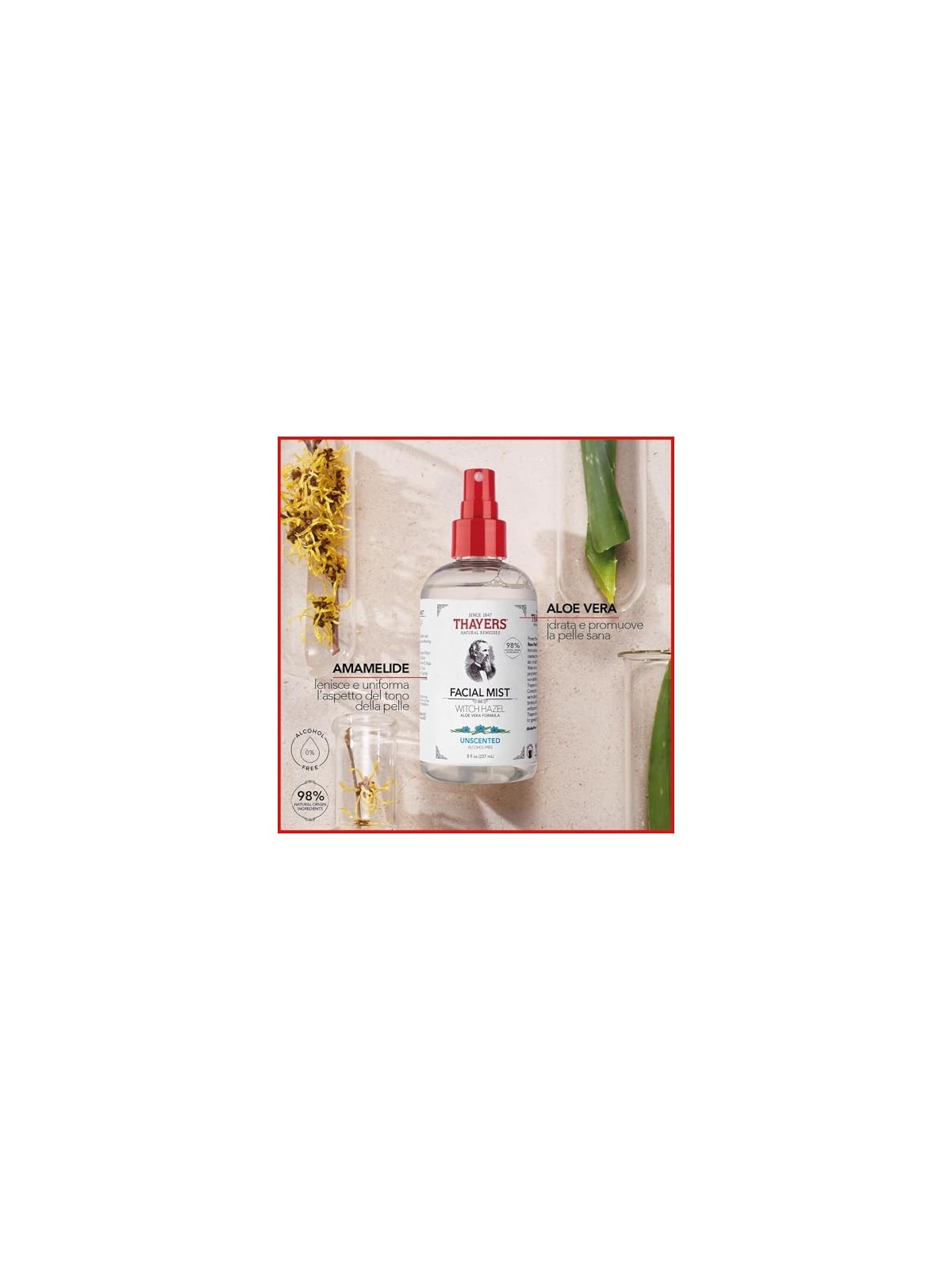 Thayers Witch Hazel con Aloe Vera Spray viso senza profumo pelle sensibile 237ml