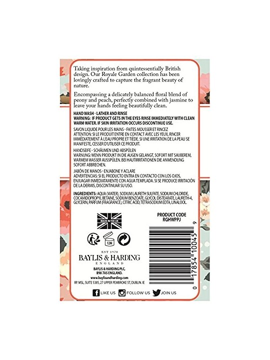 Sapone Liquido per le Mani Royale Garden Pesca Peonia Gelsomino donna 500ml