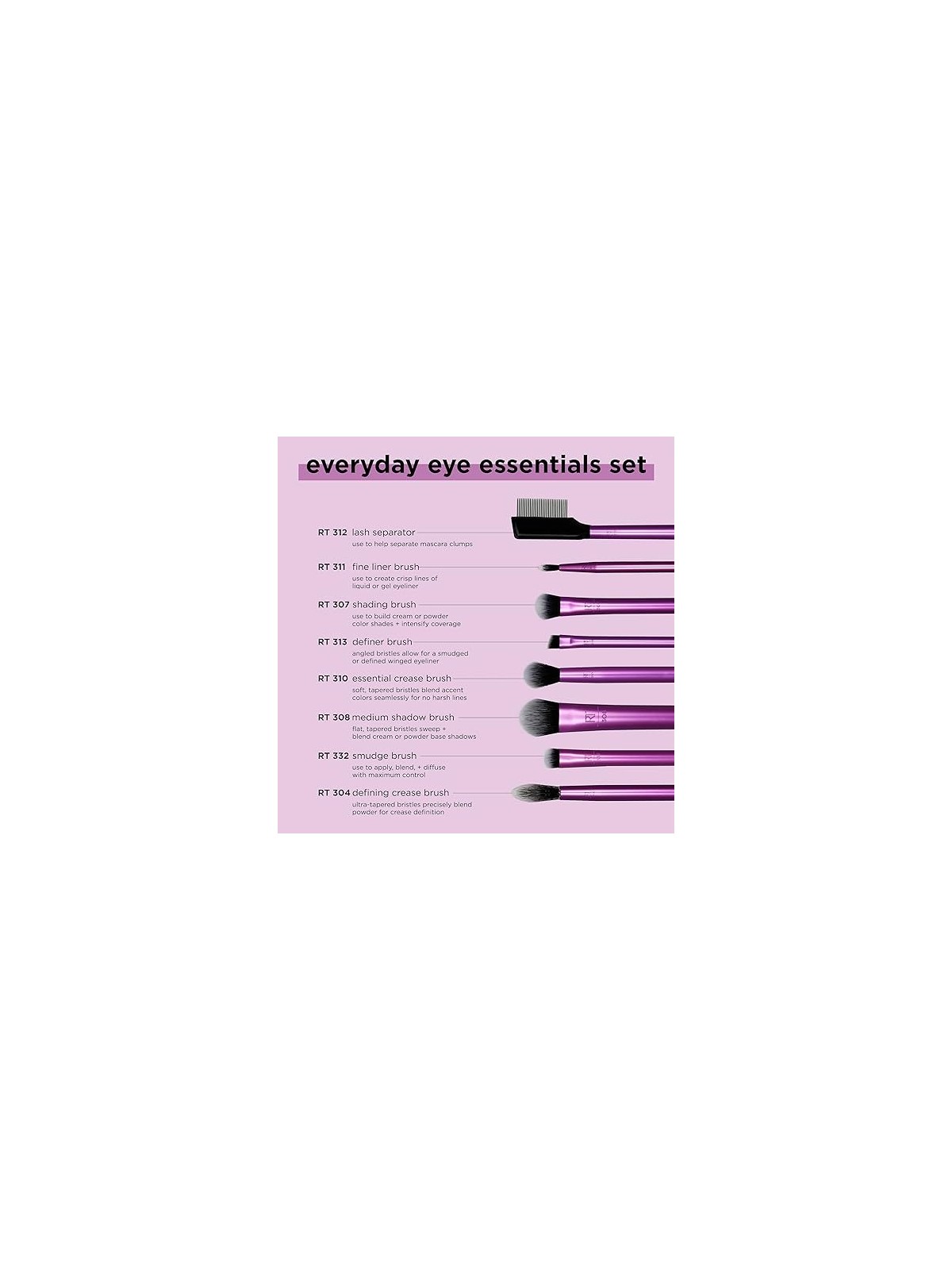 Real Techniques Set di pennelli Everyday Eye Essentials Un set di pennelli cosmetici per il trucco degli occhi donna