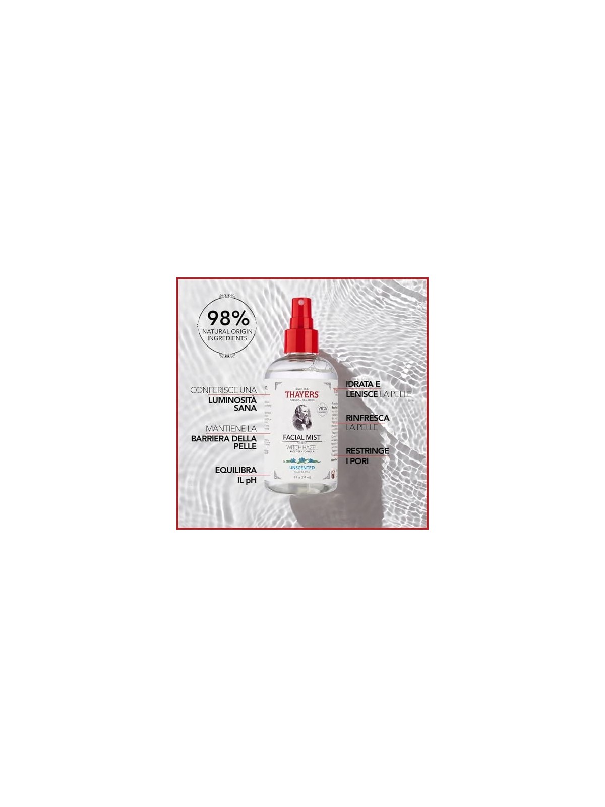 Thayers Witch Hazel con Aloe Vera Spray viso senza profumo pelle sensibile 237ml