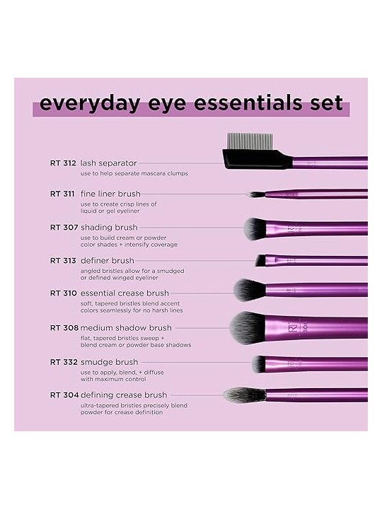 Real Techniques Set di pennelli Everyday Eye Essentials Un set di pennelli cosmetici per il trucco degli occhi donna