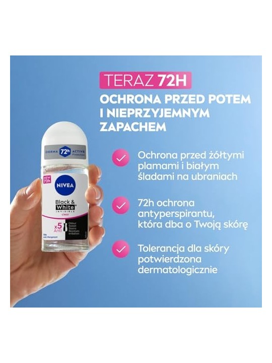 NIVEA Invisible BlackWhite antitraspirante rollon 48H Trasparente 50ml