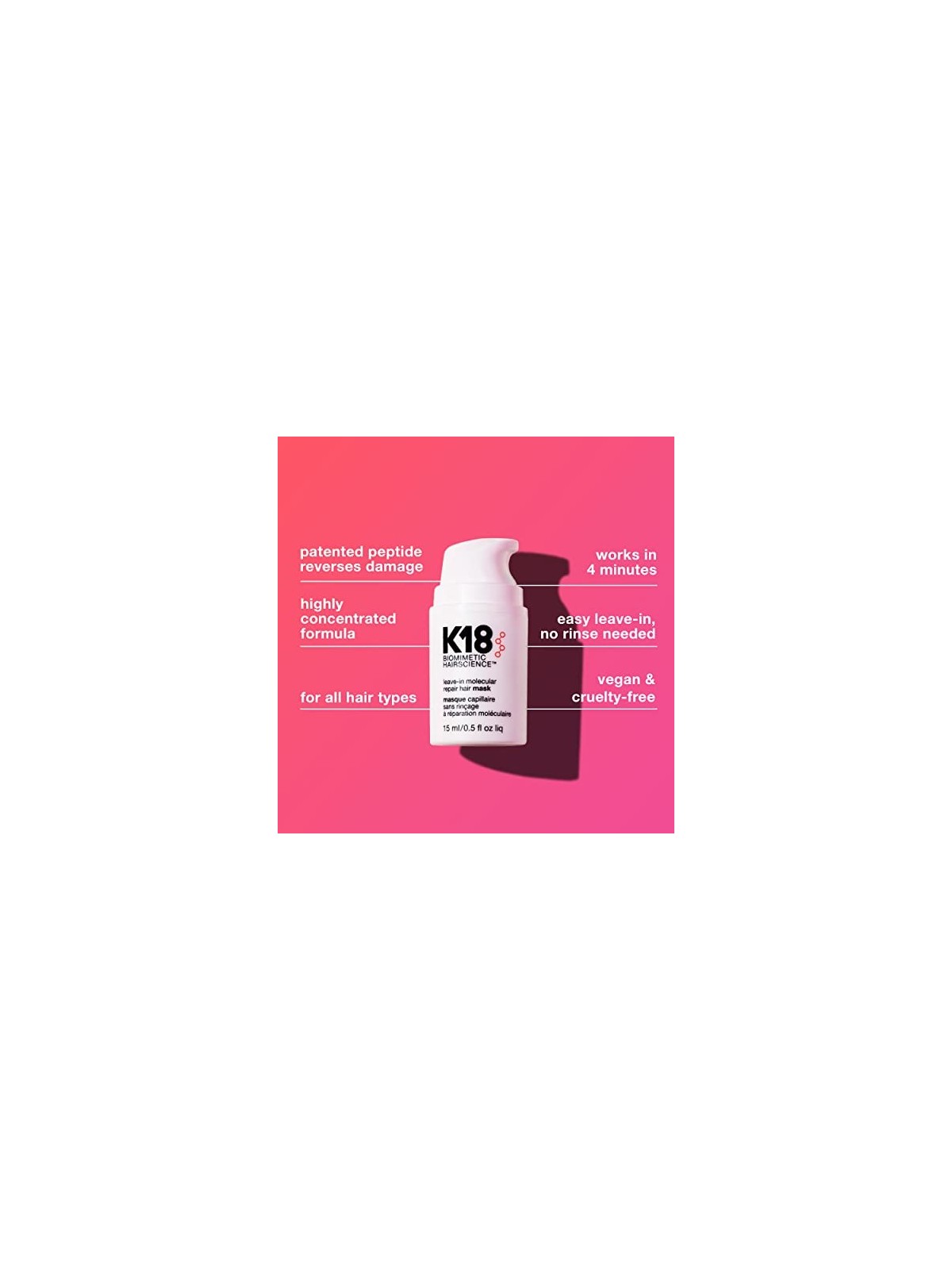 K18 Leave-In Molecular Repair Hair Mask 15ml K18 www.essenzetotalstyle.com 