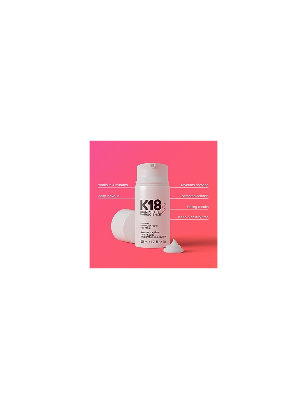 K18 Leave-In Molecular Repair Hair Mask cura dei capelli senza risciacquo per capelli molto secchi e danneggiati 50ml donna K18 