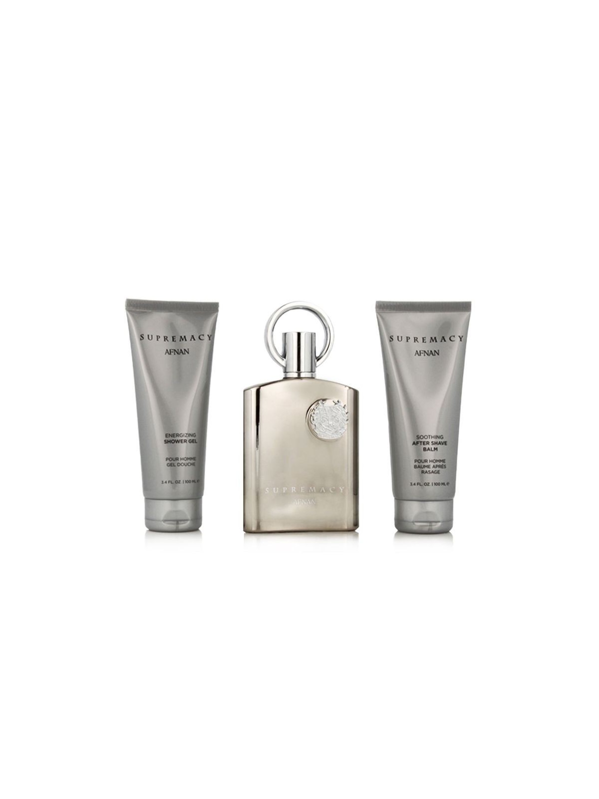 Afnan Supremacy Silver Set regalo eau de parfum 100 ml gel doccia 100 ml e balsamo dopobarba 100 ml uomo