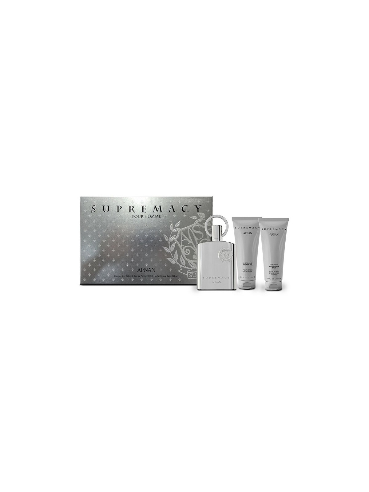 Afnan Supremacy Silver Set regalo eau de parfum 100 ml gel doccia 100 ml e balsamo dopobarba 100 ml uomo