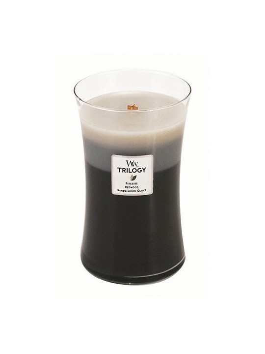 WoodWick Candela Profumata Trilogy Pino Rosso Sandalo e
