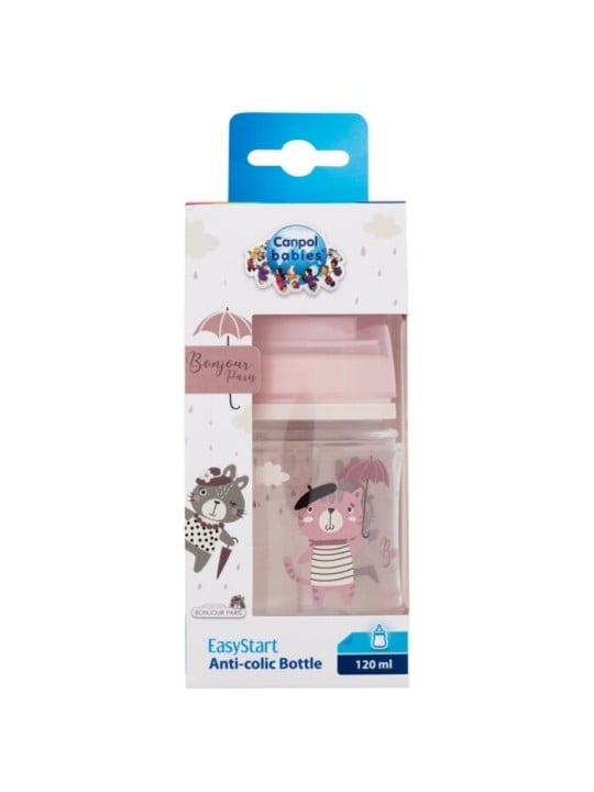 Bottiglia anti-colica rosa Canpol Babies Bonjour Paris Easy Start 120 ml