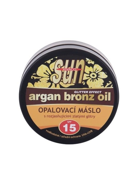Burro abbronzante con olio di argan e glitter SPF15