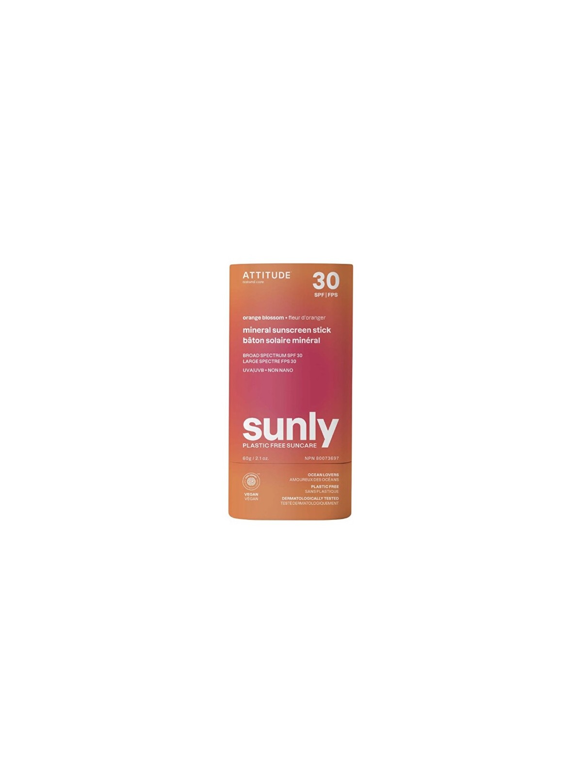 Attitude Stick protettivo minerale per il corpo Fiore d'Arancio SPF 30 Sunly Mineral Sunscreen Stick 60 g donna
