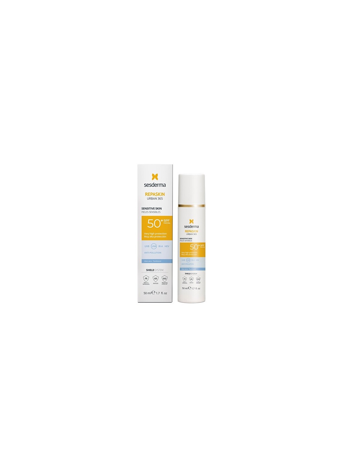 Sesderma Protezione solare viso per pelli sensibili SPF 50+ Repaskin Urban 365 Sensitive Skin 50ml donna