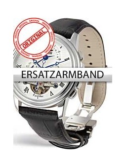 Perigaum Replacement Strap Black 24 mm With Folding Clasp Silver