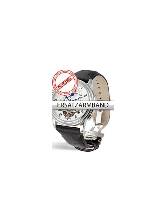 Perigaum Replacement Strap Black 24 mm With Folding Clasp Silver