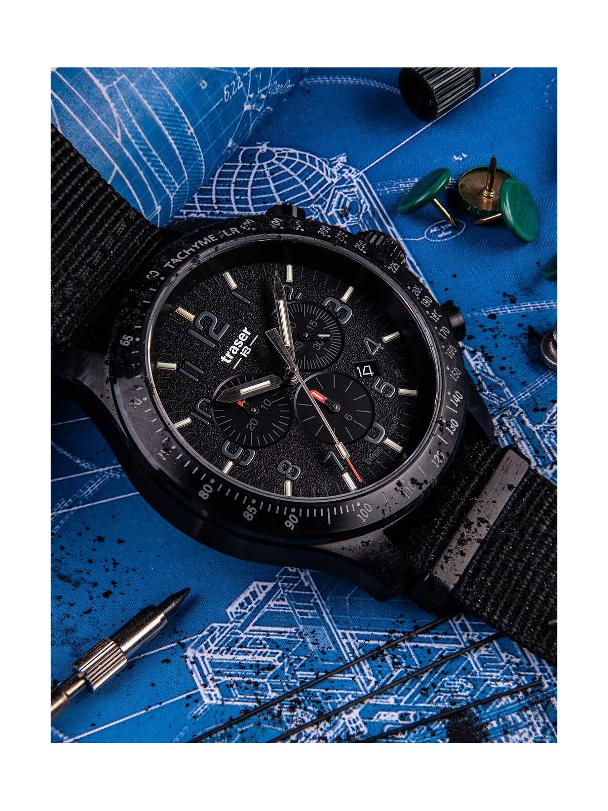 orologio uomo Traser H3 109465 P67 Officer chrono black nato 46mm 10ATM