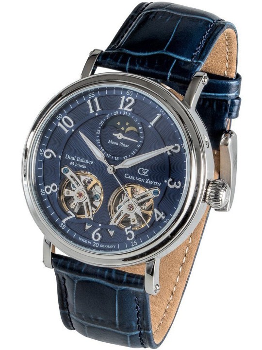 orologio uomo Carl von Zeyten CVZ0054BLS Murg Moonphase Automatic Mens Watch 46mm 5ATM
