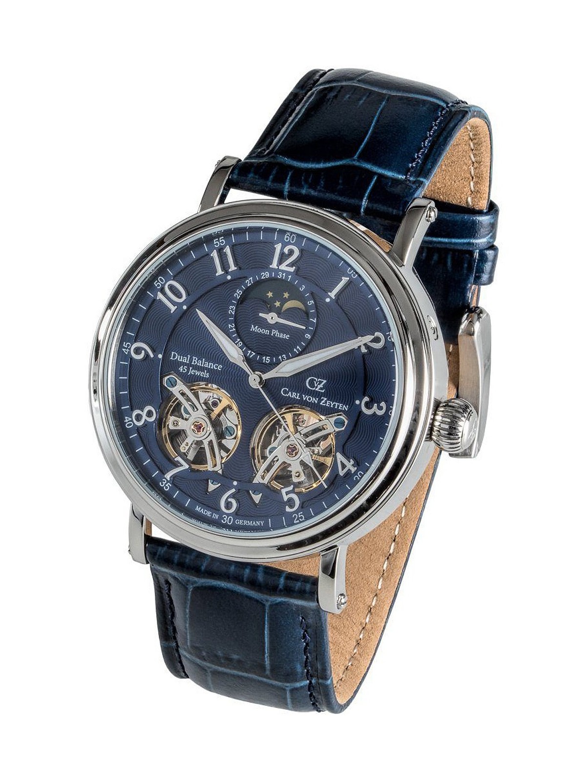 orologio uomo Carl von Zeyten CVZ0054BLS Murg Moonphase Automatic Mens Watch 46mm 5ATM