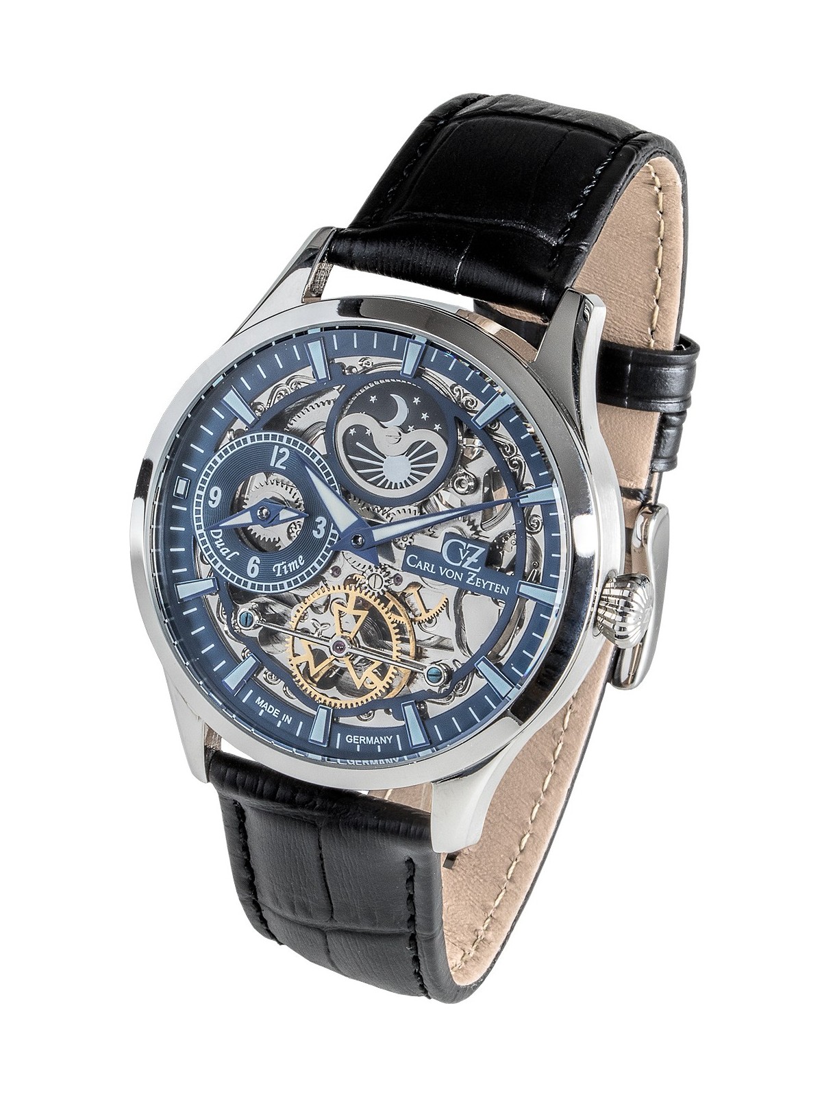 orologio uomo Carl von Zeyten CVZ0063BLS Freiburg Automatic Dual Time 44mm 10ATM