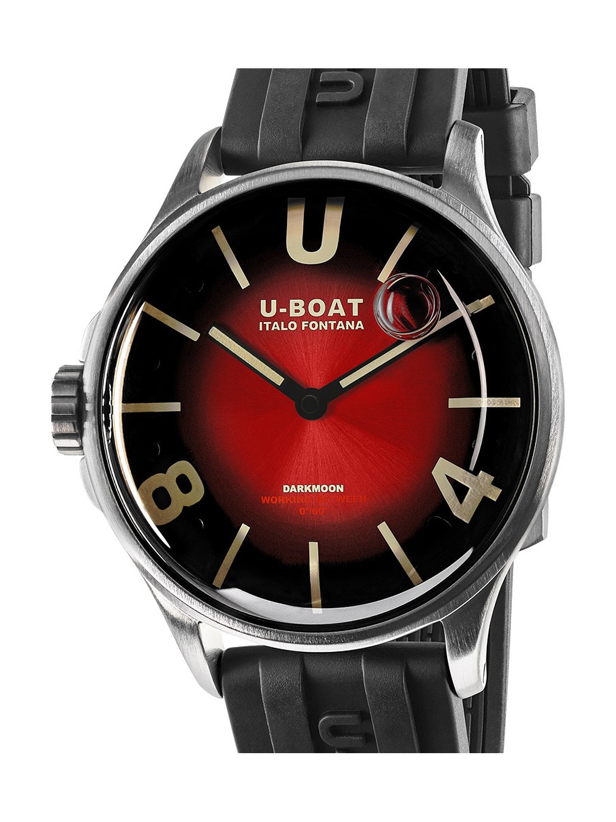 orologio uomo U-Boat 9500 Darkmoon Red SS Soleil Mens Watch 40mm 5ATM