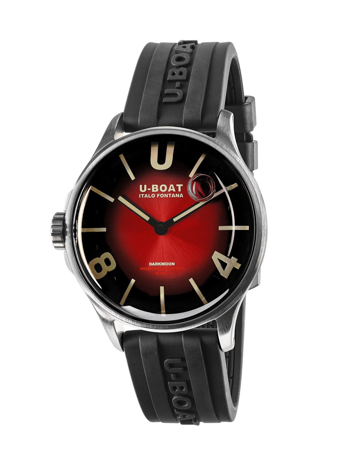 orologio uomo U-Boat 9500 Darkmoon Red SS Soleil Mens Watch 40mm 5ATM