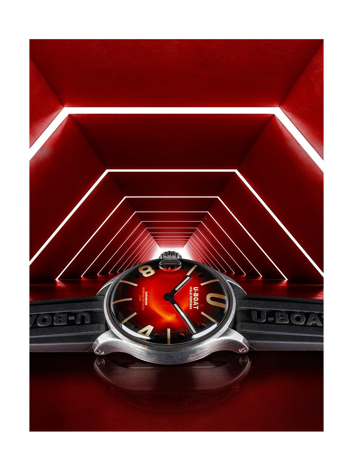orologio uomo U-Boat 9500 Darkmoon Red SS Soleil Mens Watch 40mm 5ATM