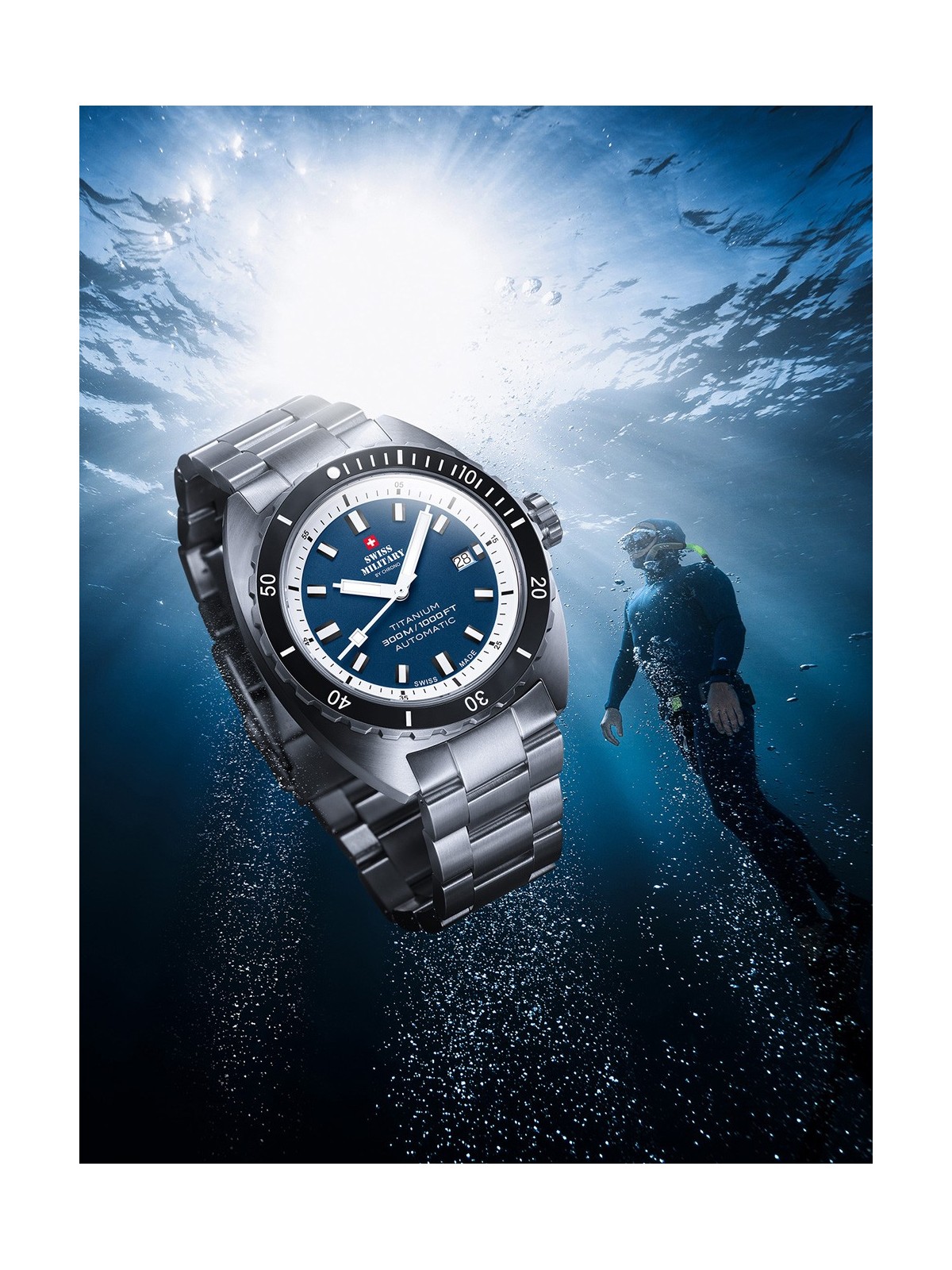 orologio uomo Swiss Military SMA34100.03 Diver Titanium Automatic Mens Watch 42mm 30ATM