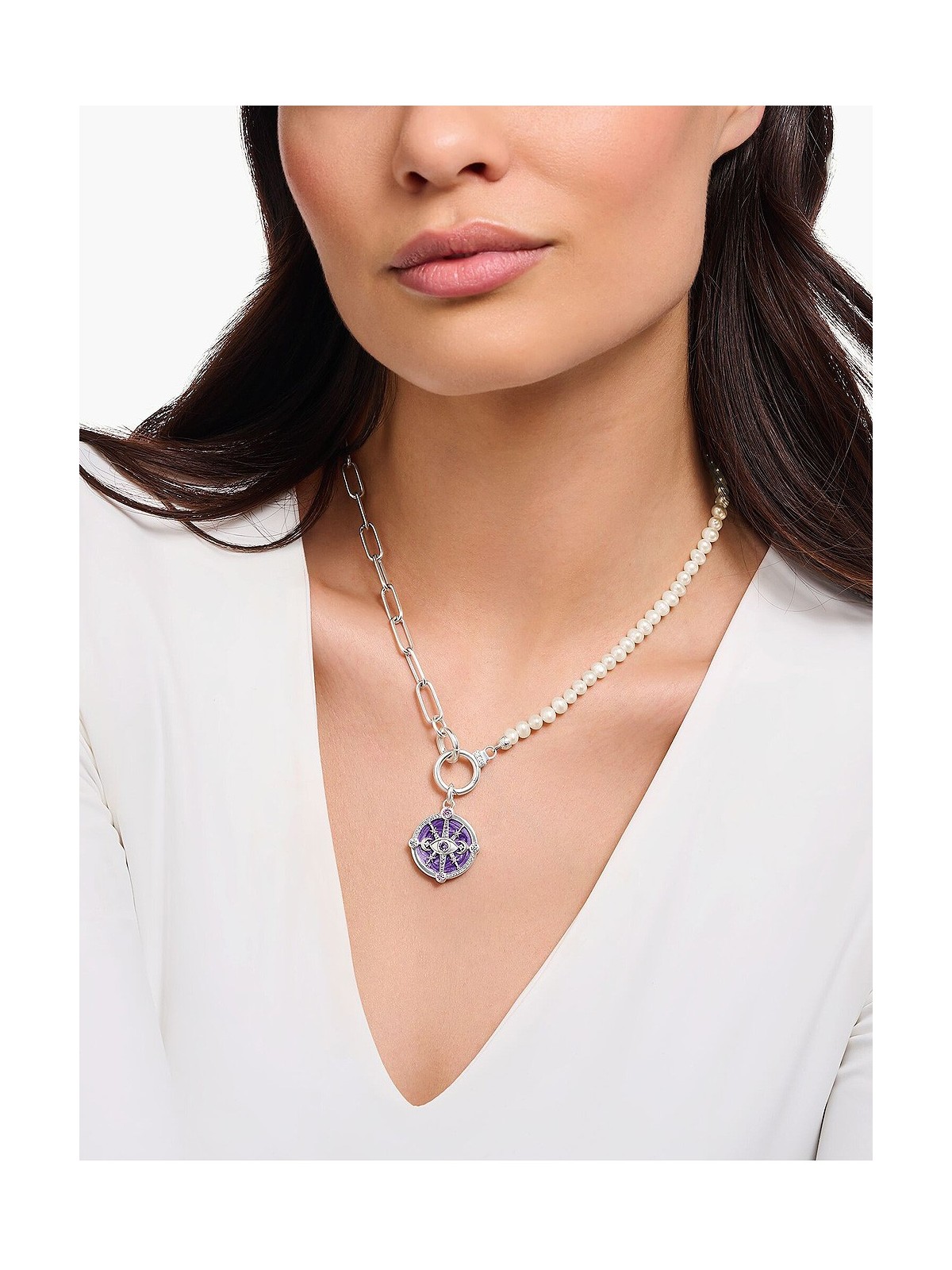 collana donna Thomas Sabo KE2193-167-14 Ladies necklace freshwater pearls & link chain, adjustable