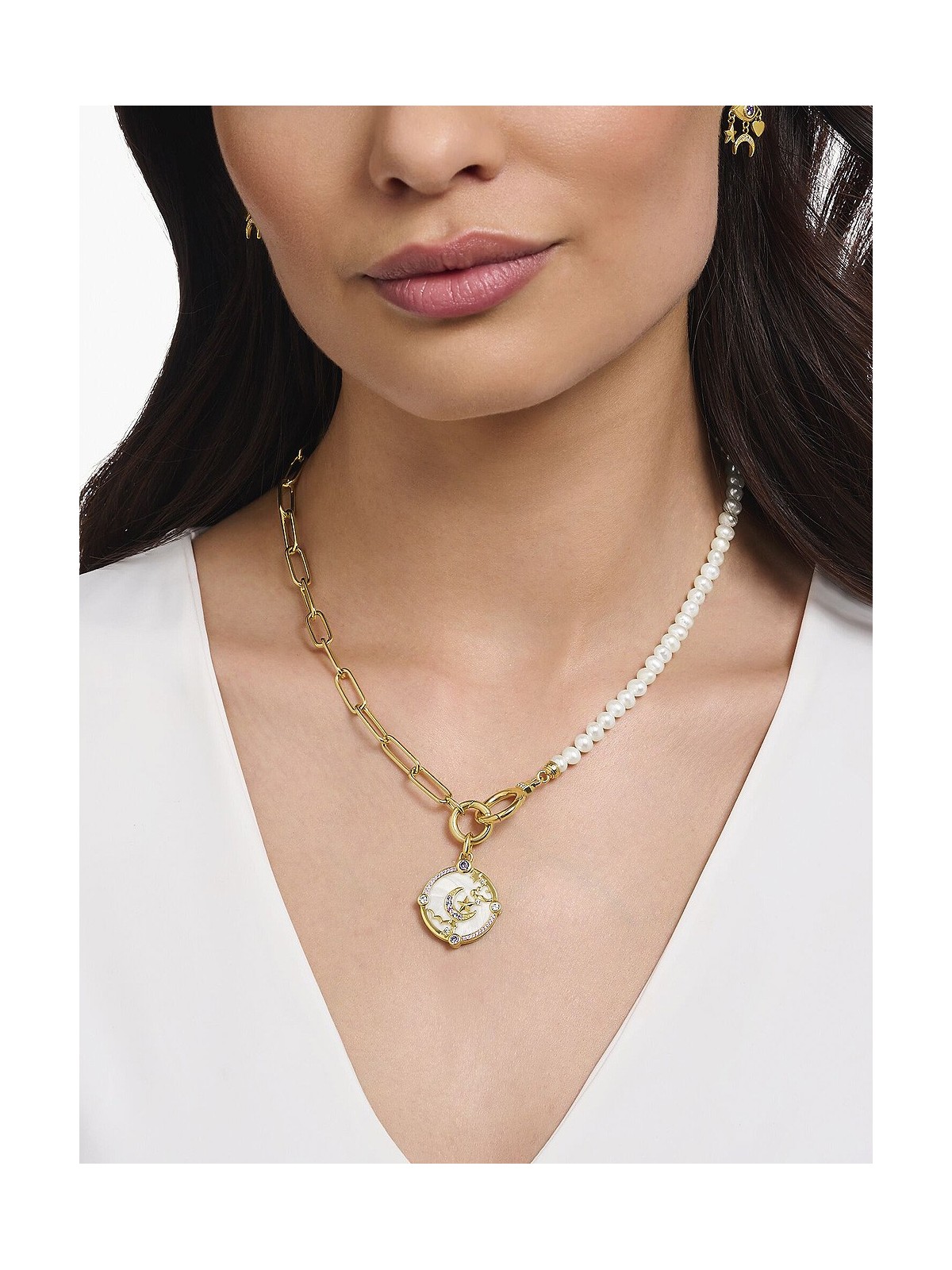 collana donna Thomas Sabo KE2193-445-14 Ladies necklace freshwater pearls & link chain, adjustable