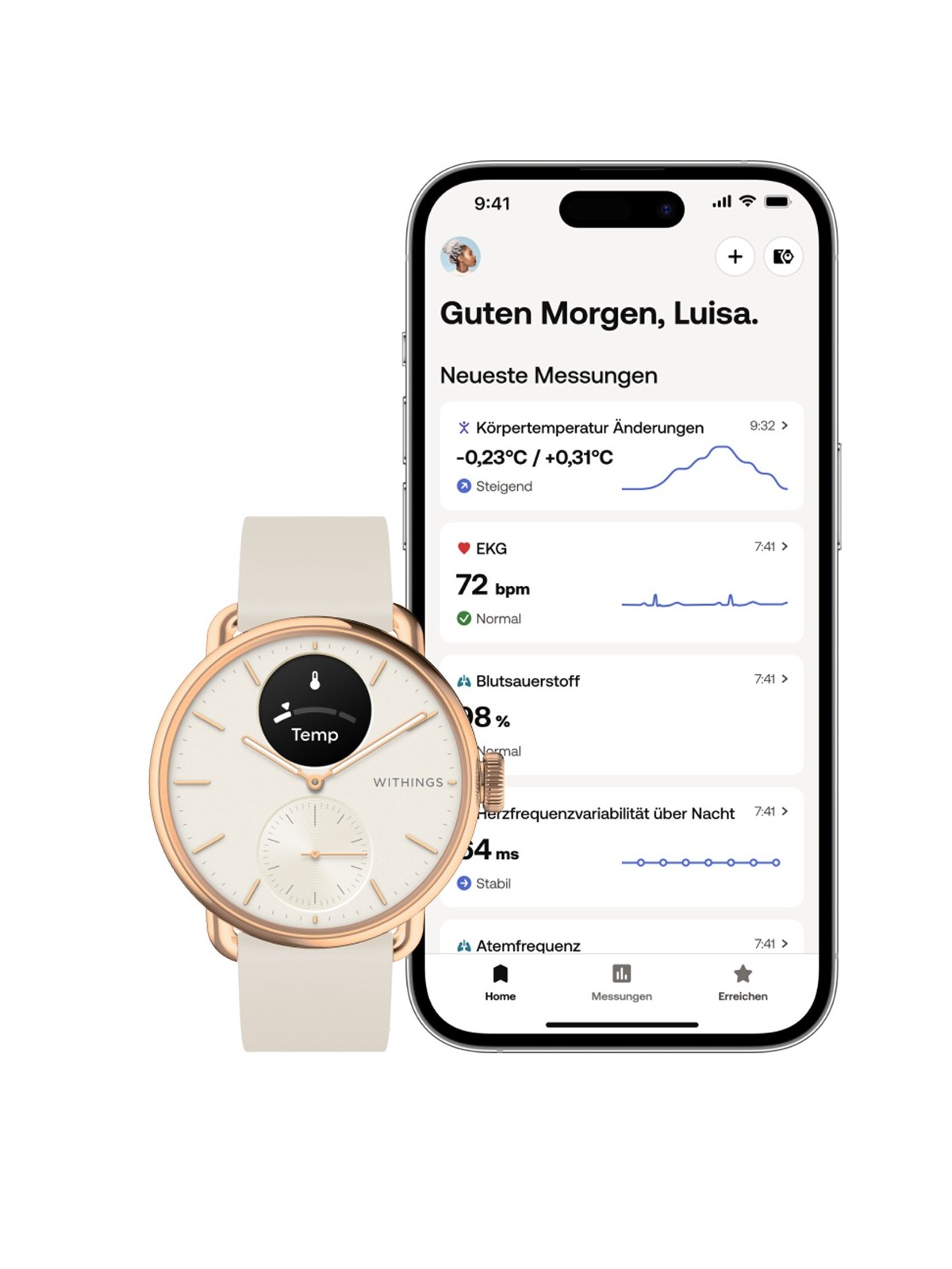 Withings HWA10-model 3-All-Int ScanWatch 2 Sand 38 mm 5ATM