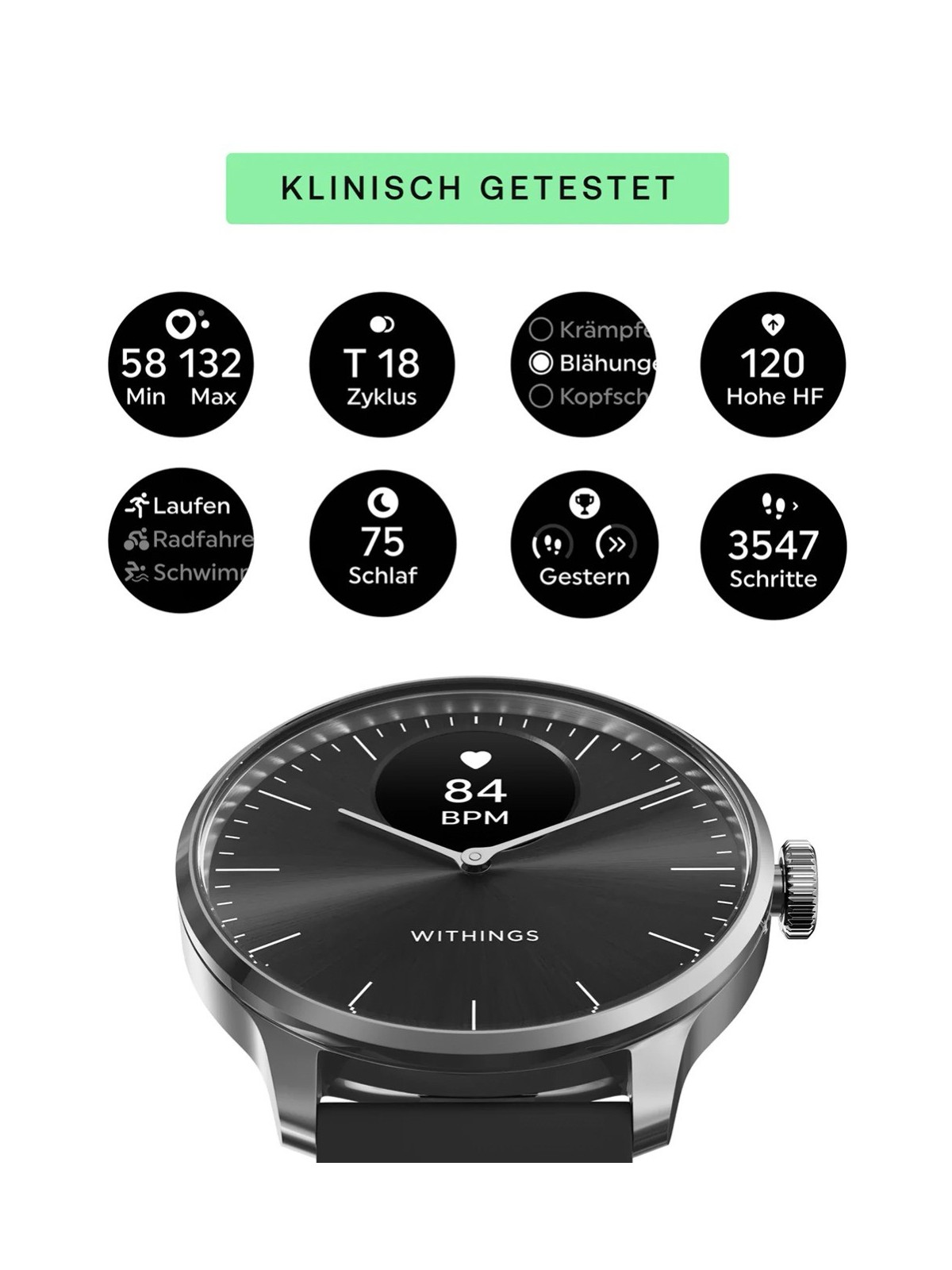 Withings HWA11-model 5-All-Int ScanWatch Light Black 37 mm 5ATM