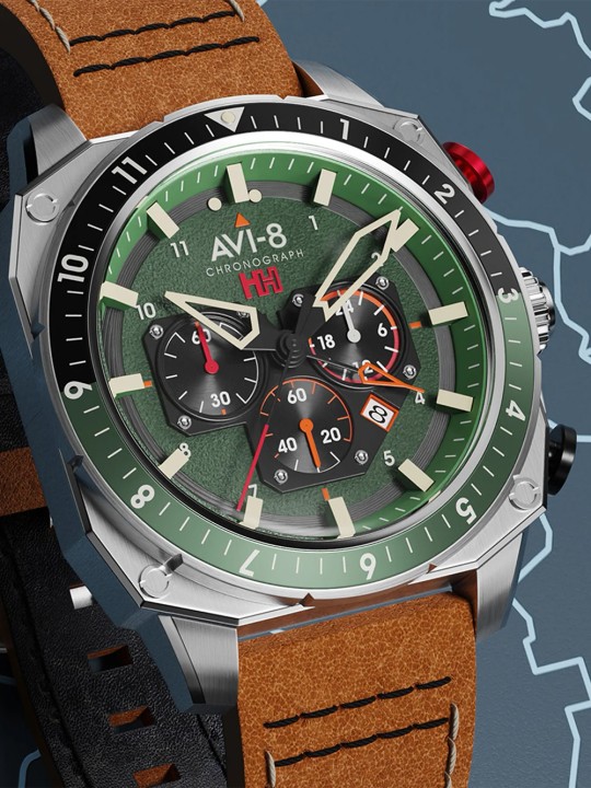 orologio uomo AVI-8 AV-4100-01 Mens Watch Hawker Hunter Dual Time Chronograph 43mm 5ATM