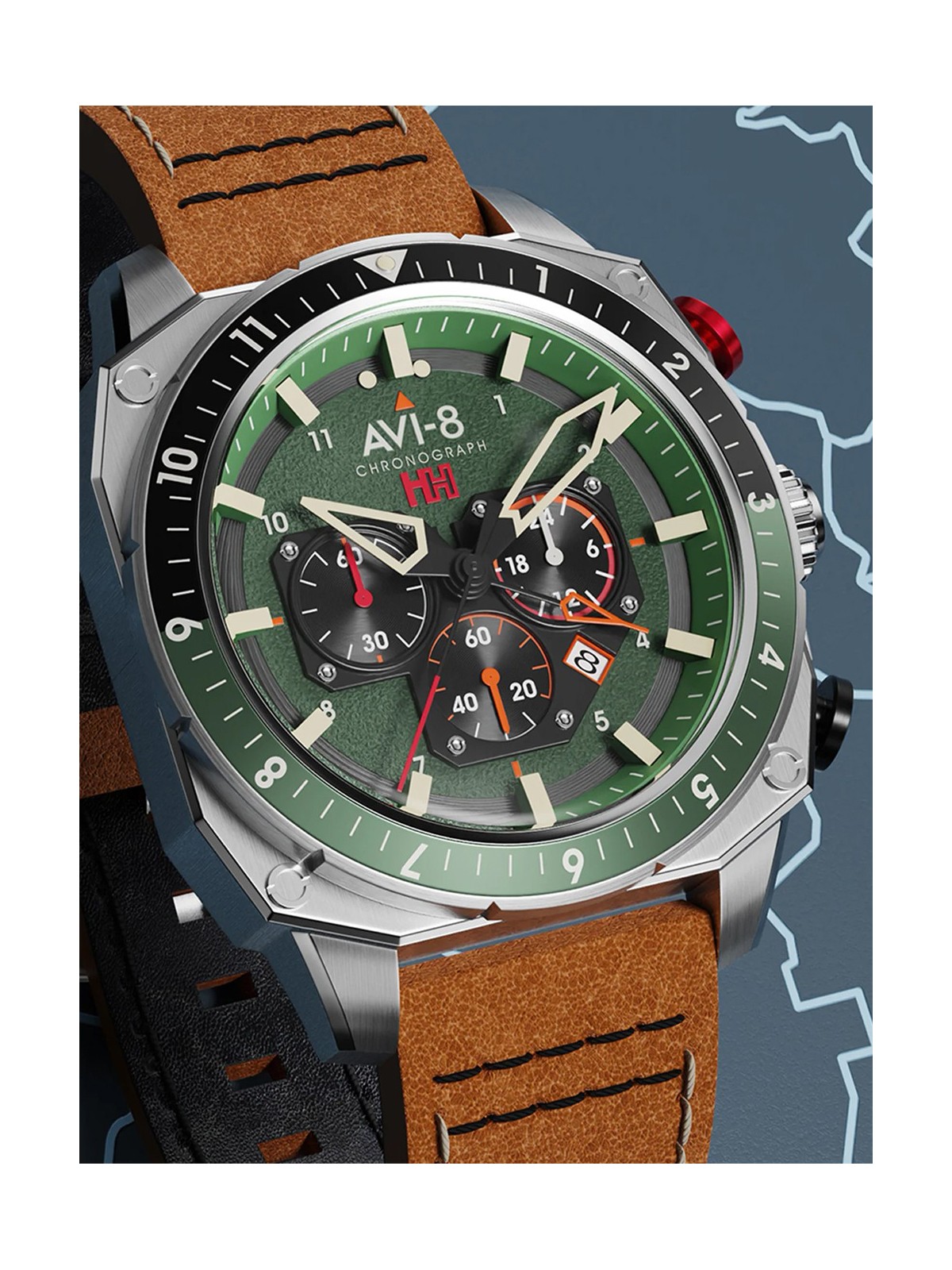 orologio uomo AVI-8 AV-4100-01 Mens Watch Hawker Hunter Dual Time Chronograph 43mm 5ATM