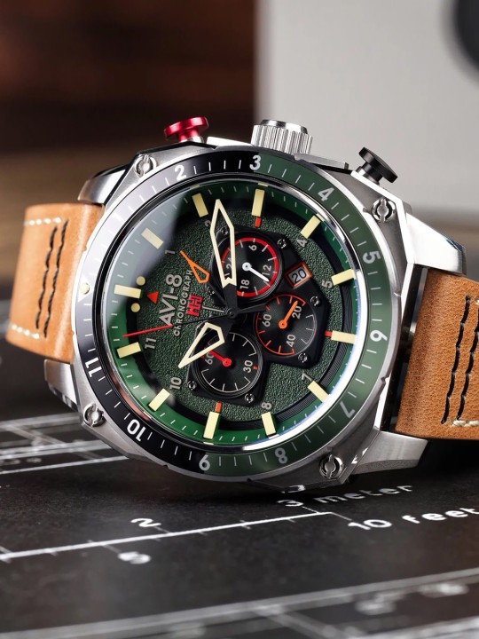 orologio uomo AVI-8 AV-4100-01 Mens Watch Hawker Hunter Dual Time Chronograph 43mm 5ATM