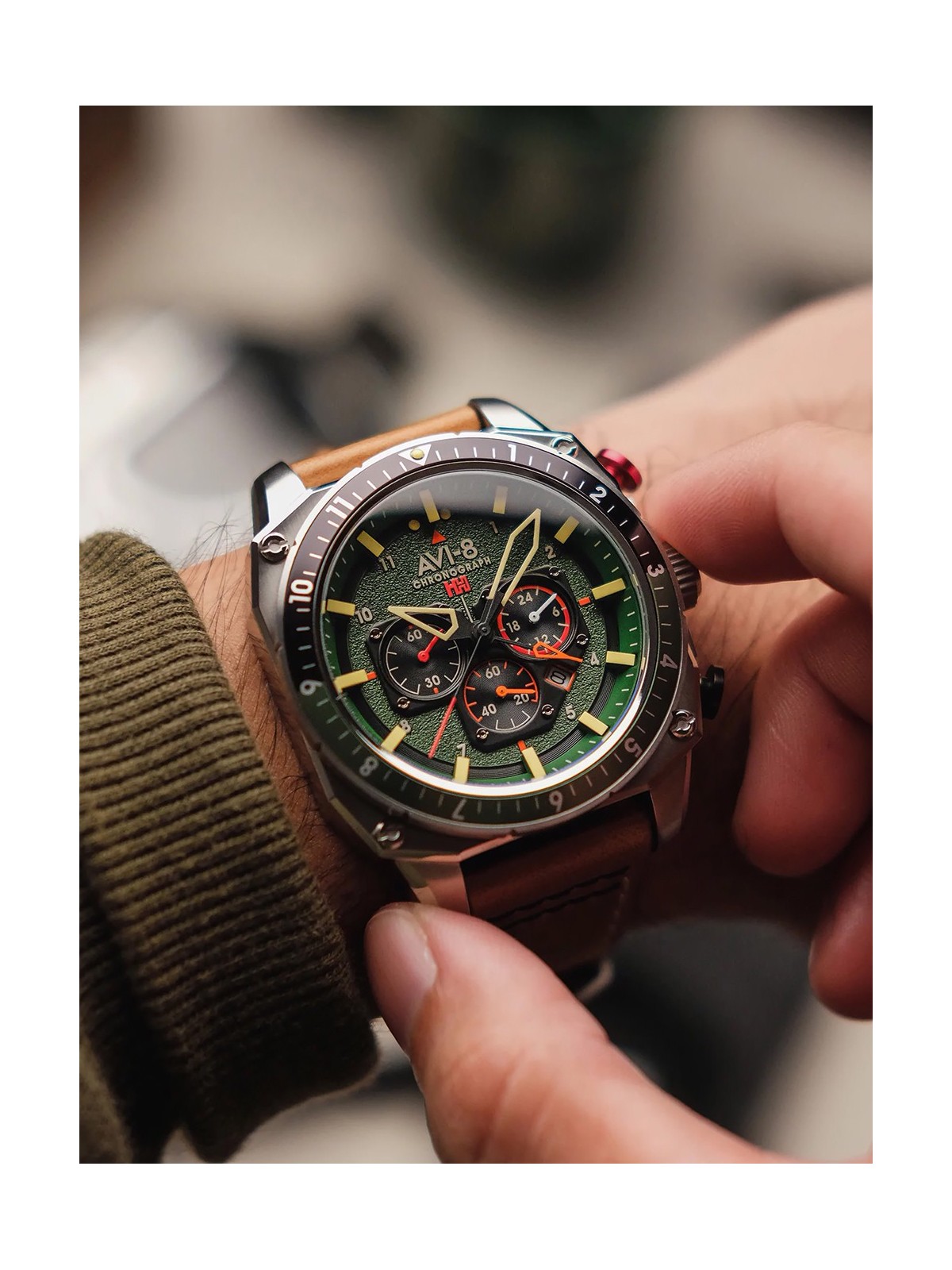 orologio uomo AVI-8 AV-4100-01 Mens Watch Hawker Hunter Dual Time Chronograph 43mm 5ATM