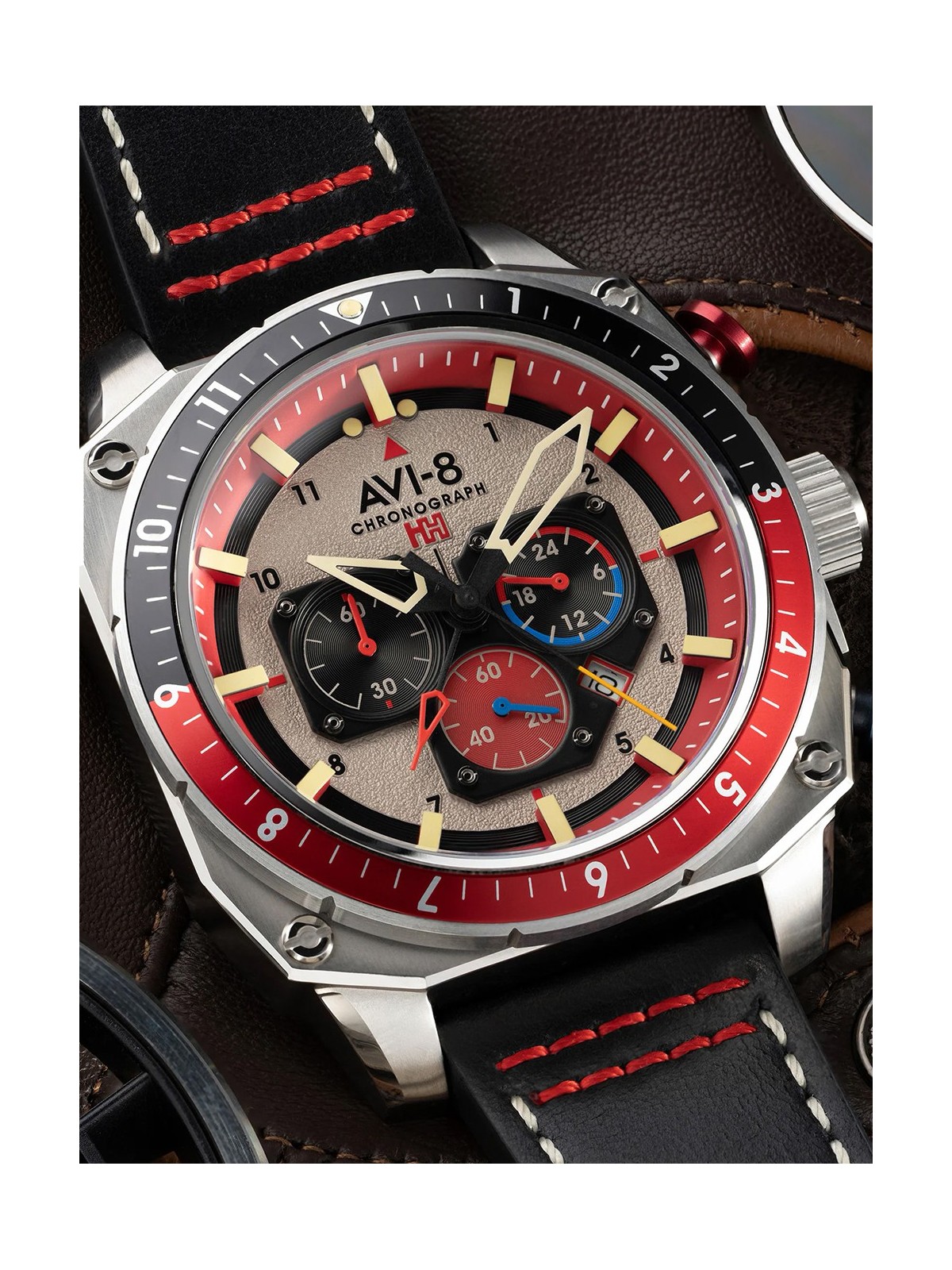 orologio uomo AVI-8 AV-4100-03 Mens Watch Hawker Hunter Dual Time Chronograph 43mm 5ATM