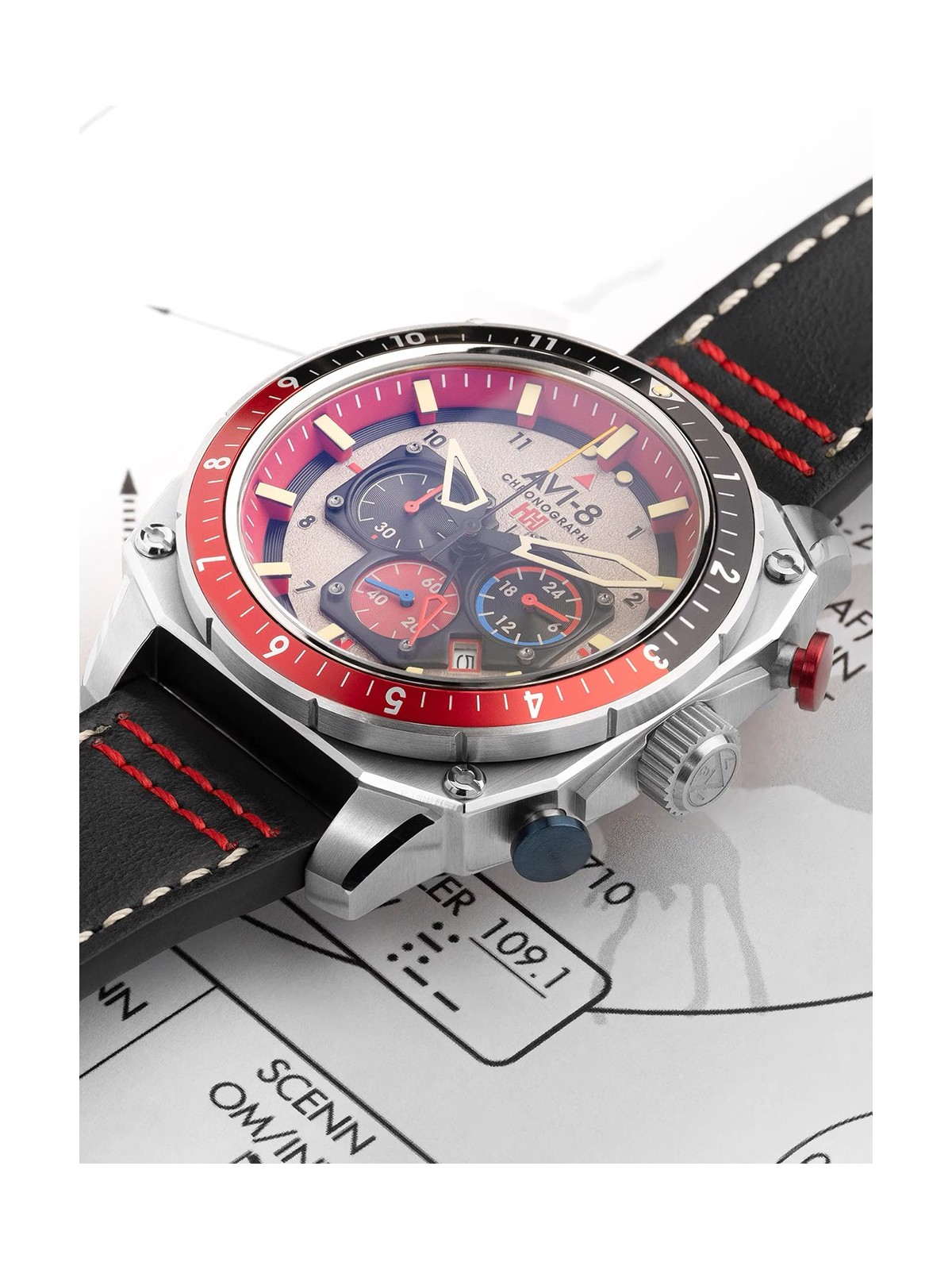 orologio uomo AVI-8 AV-4100-03 Mens Watch Hawker Hunter Dual Time Chronograph 43mm 5ATM