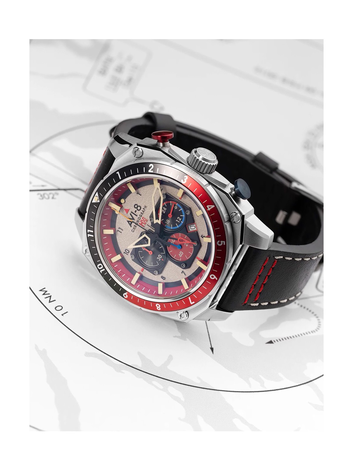 orologio uomo AVI-8 AV-4100-03 Mens Watch Hawker Hunter Dual Time Chronograph 43mm 5ATM