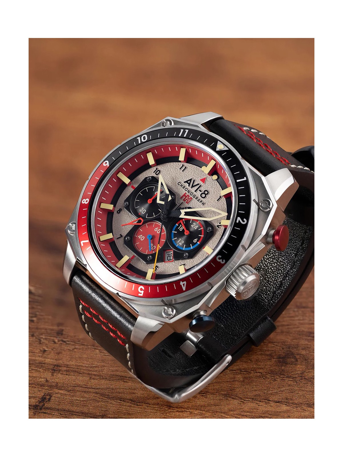 orologio uomo AVI-8 AV-4100-03 Mens Watch Hawker Hunter Dual Time Chronograph 43mm 5ATM