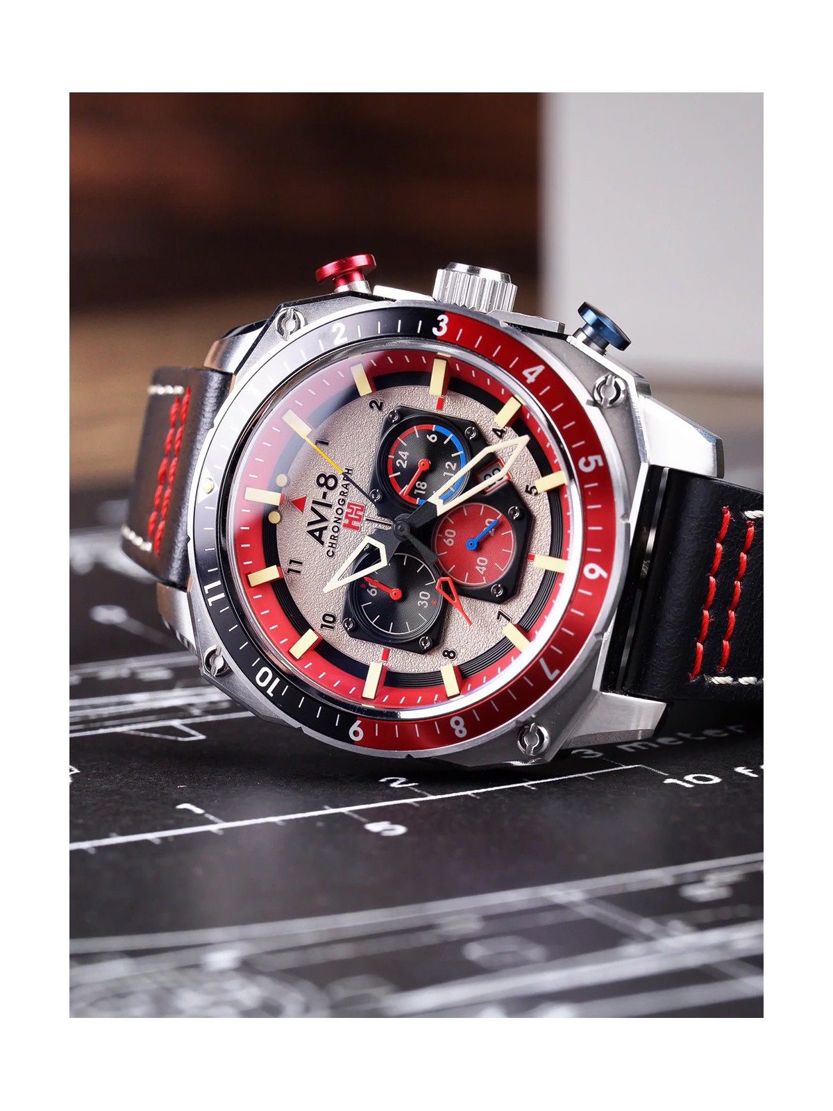 orologio uomo AVI-8 AV-4100-03 Mens Watch Hawker Hunter Dual Time Chronograph 43mm 5ATM