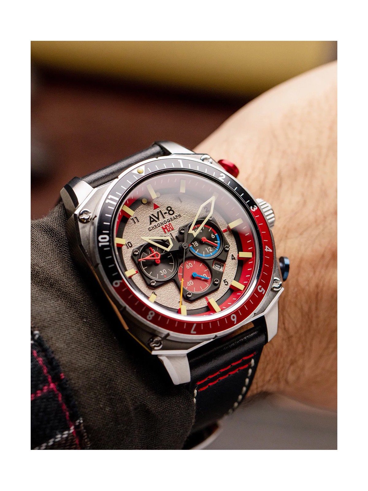 orologio uomo AVI-8 AV-4100-03 Mens Watch Hawker Hunter Dual Time Chronograph 43mm 5ATM