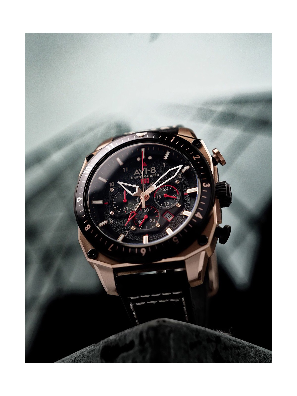orologio uomo AVI-8 AV-4100-06 Mens Watch Hawker Hunter Dual Time Chronograph 43mm 5ATM