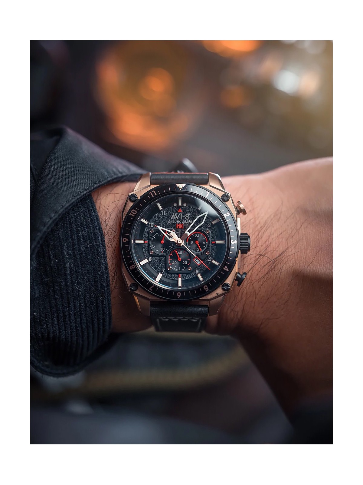 orologio uomo AVI-8 AV-4100-06 Mens Watch Hawker Hunter Dual Time Chronograph 43mm 5ATM
