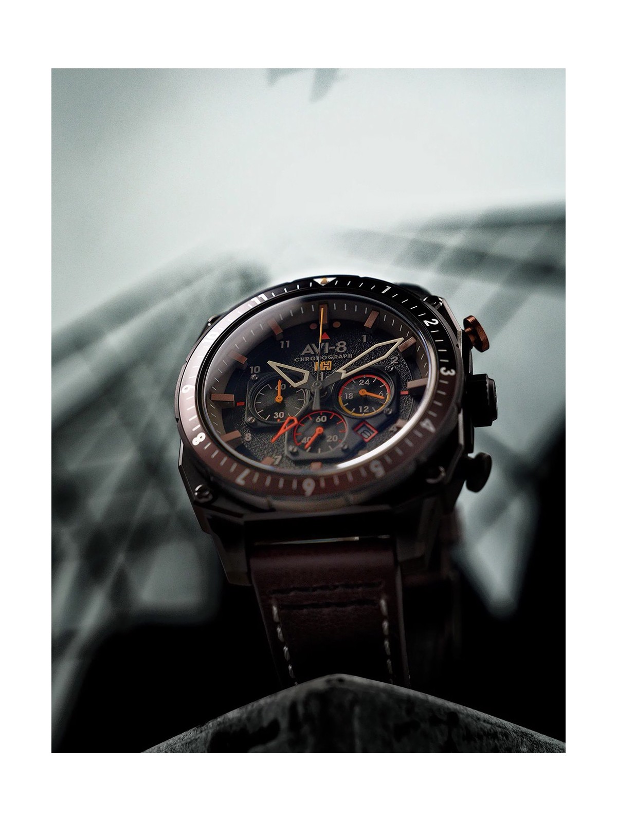 orologio uomo AVI-8 AV-4100-08 Mens Watch Hawker Hunter Dual Time Chronograph 43mm 5ATM
