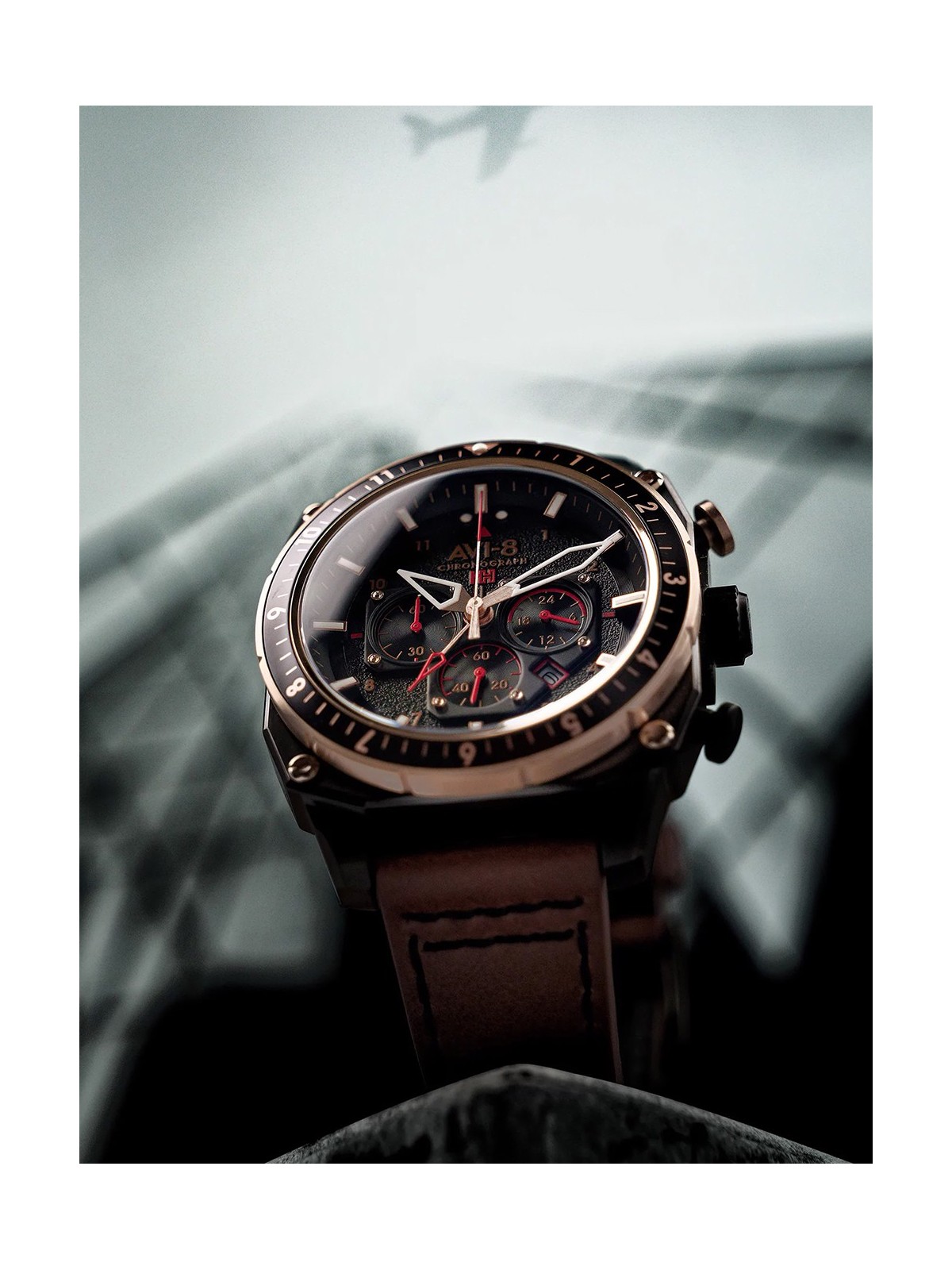 orologio uomo AVI-8 AV-4100-09 Mens Watch Hawker Hunter Dual Time Chronograph 43mm 5ATM