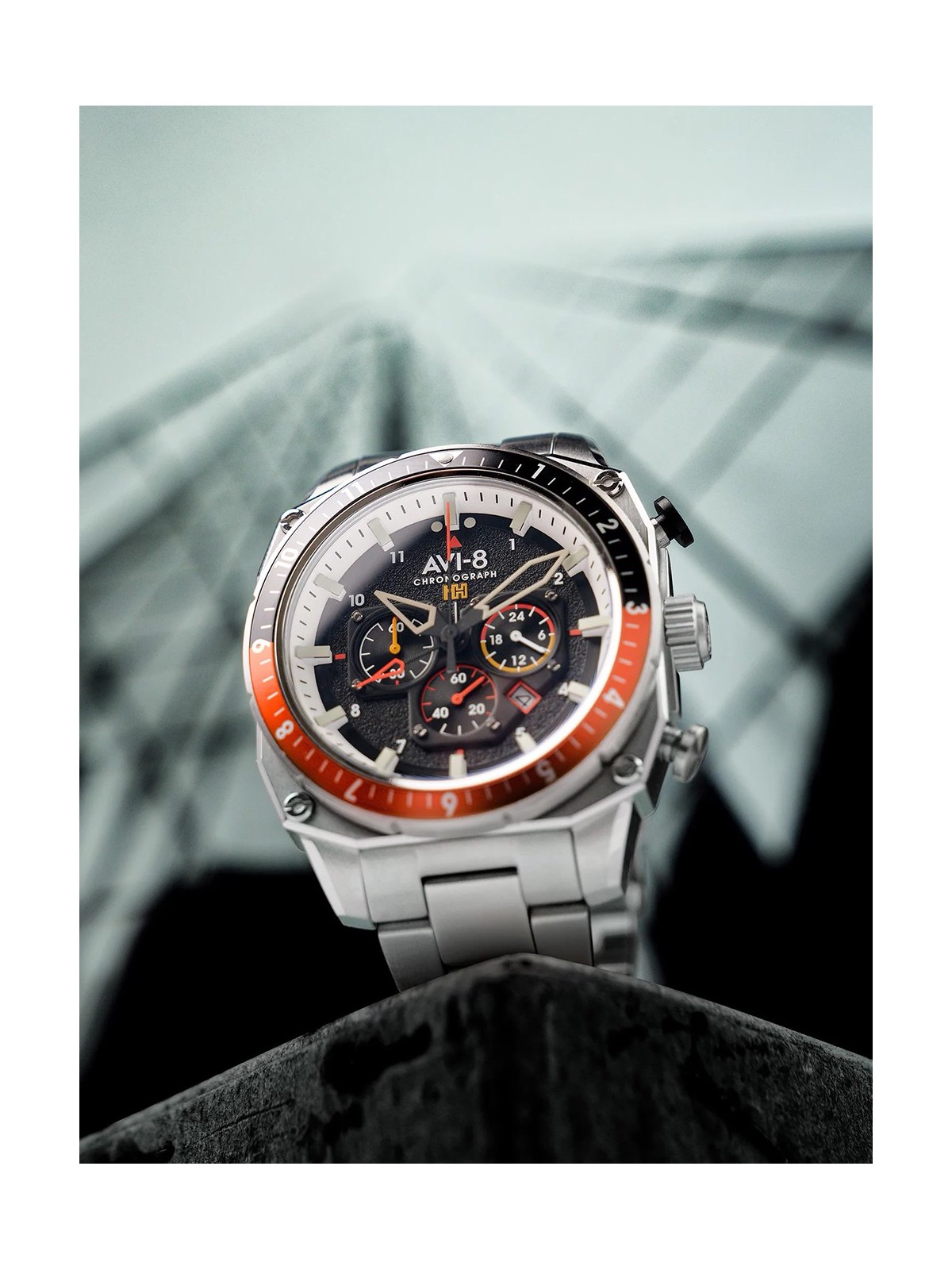 orologio uomo AVI-8 AV-4100-11 Mens Watch Hawker Hunter Dual Time Chronograph 43mm 5ATM