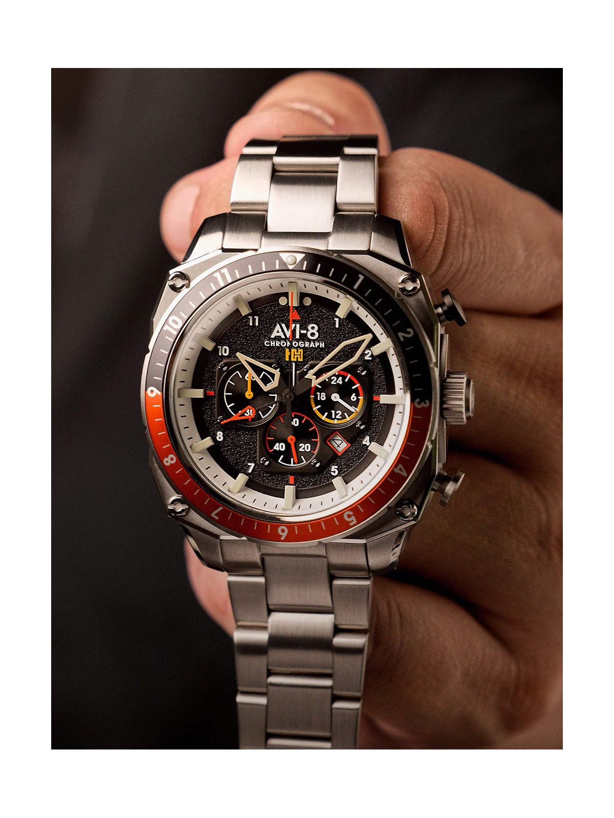 orologio uomo AVI-8 AV-4100-11 Mens Watch Hawker Hunter Dual Time Chronograph 43mm 5ATM
