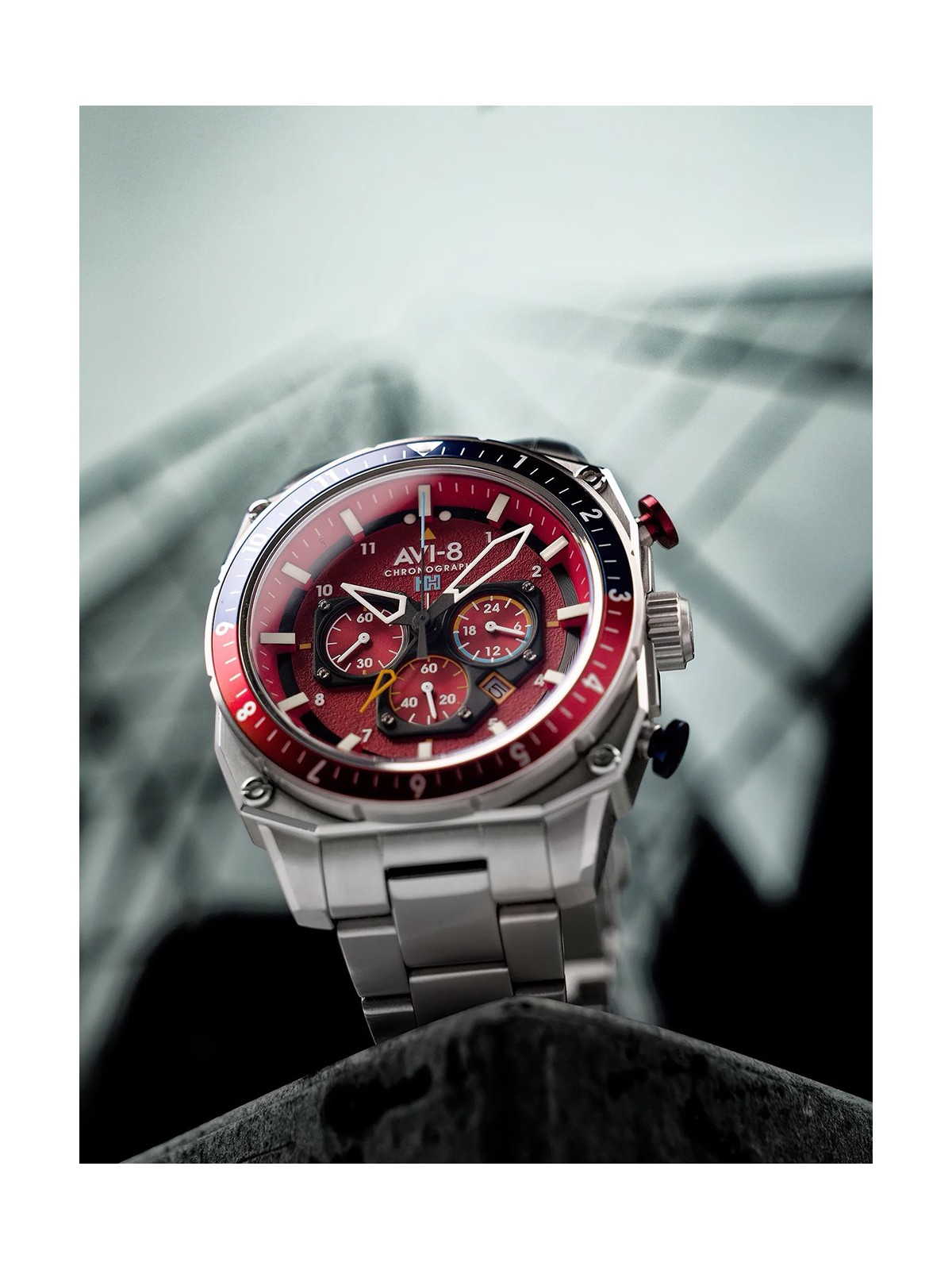 orologio uomo AVI-8 AV-4100-22 Mens Watch Hawker Hunter Dual Time Chronograph 43mm 5ATM