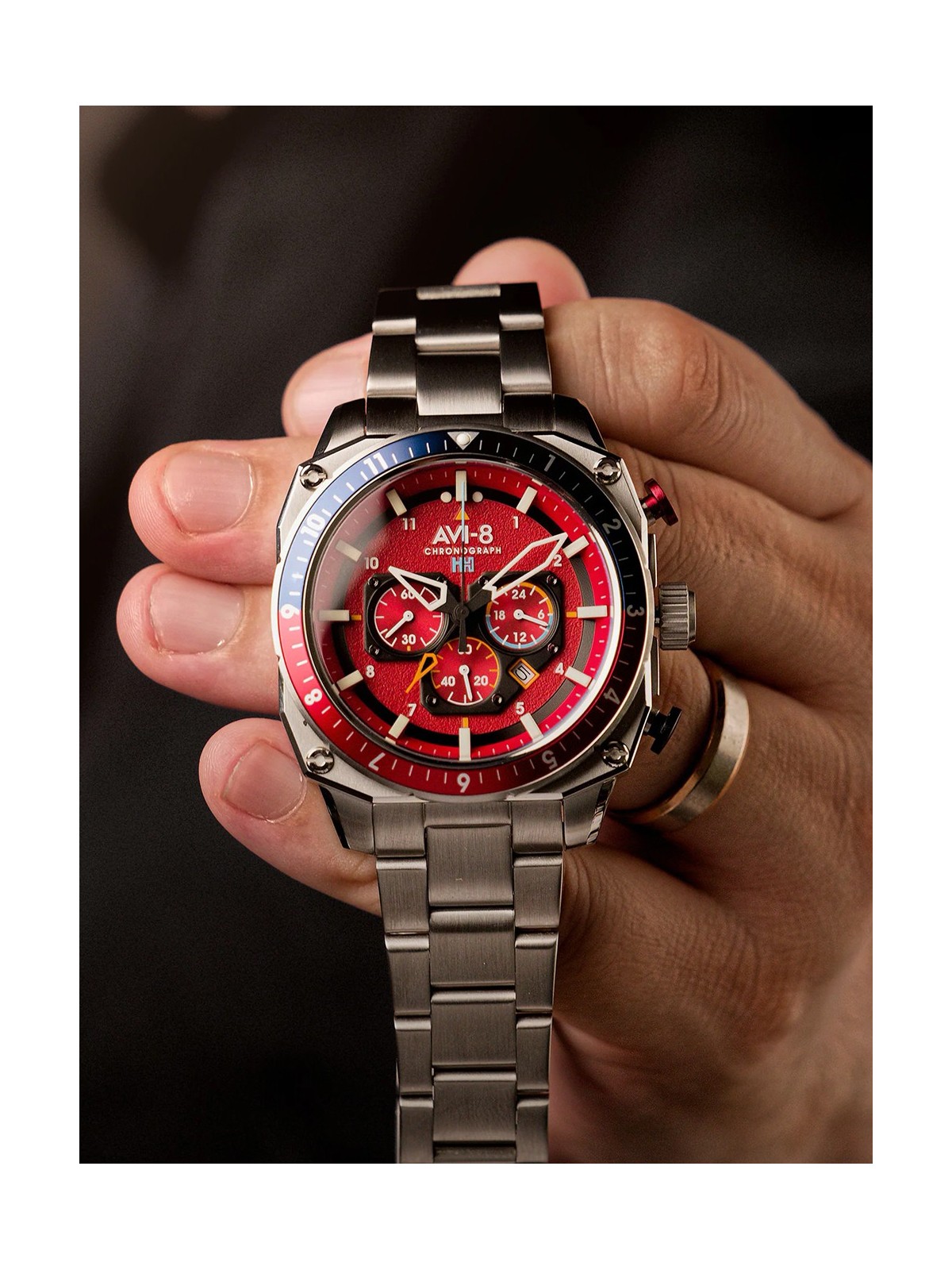 orologio uomo AVI-8 AV-4100-22 Mens Watch Hawker Hunter Dual Time Chronograph 43mm 5ATM