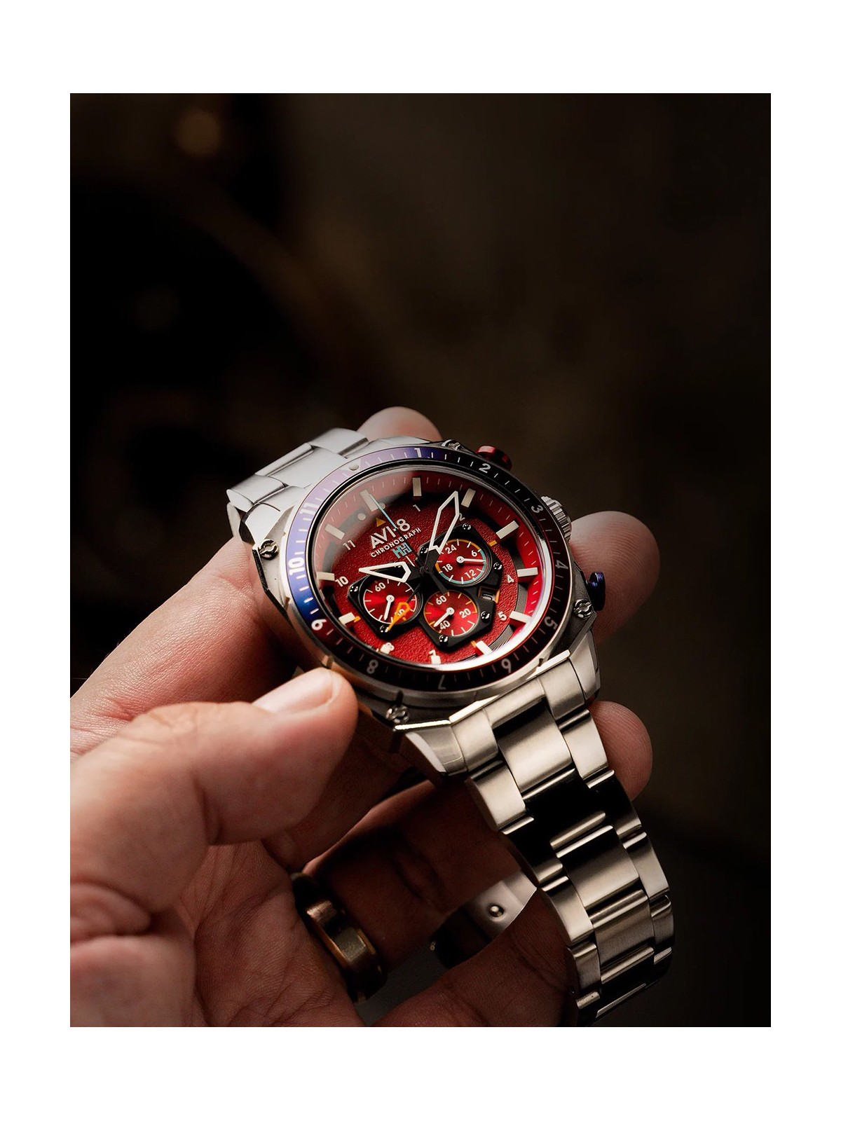 orologio uomo AVI-8 AV-4100-22 Mens Watch Hawker Hunter Dual Time Chronograph 43mm 5ATM